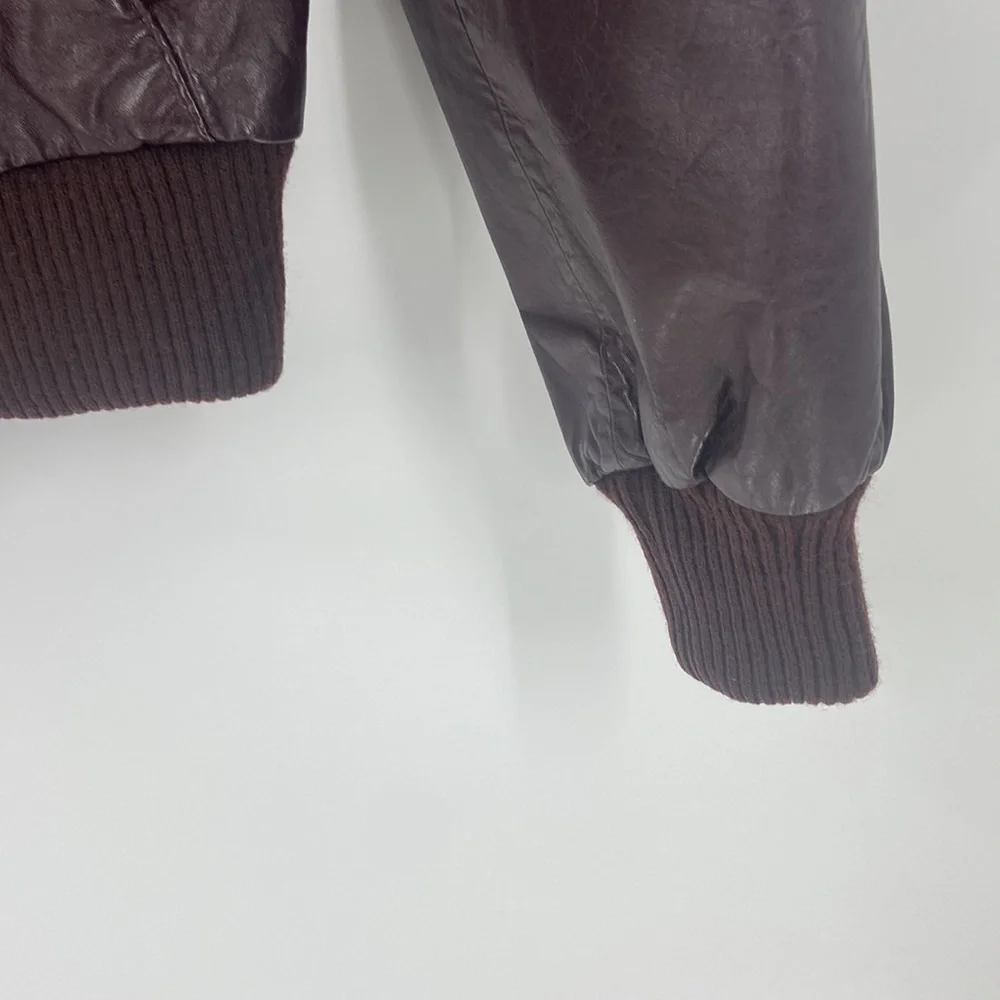 Brown leather zip front bomber jacket size 38 - Picture 7 of 16
